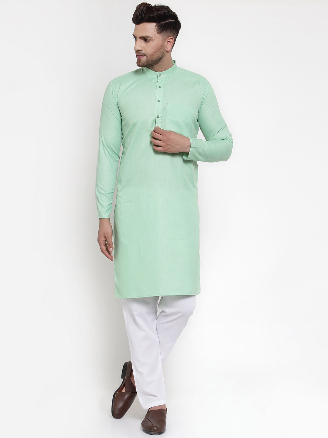 

Jompers Men Green Cotton Kurta with Pyjamas