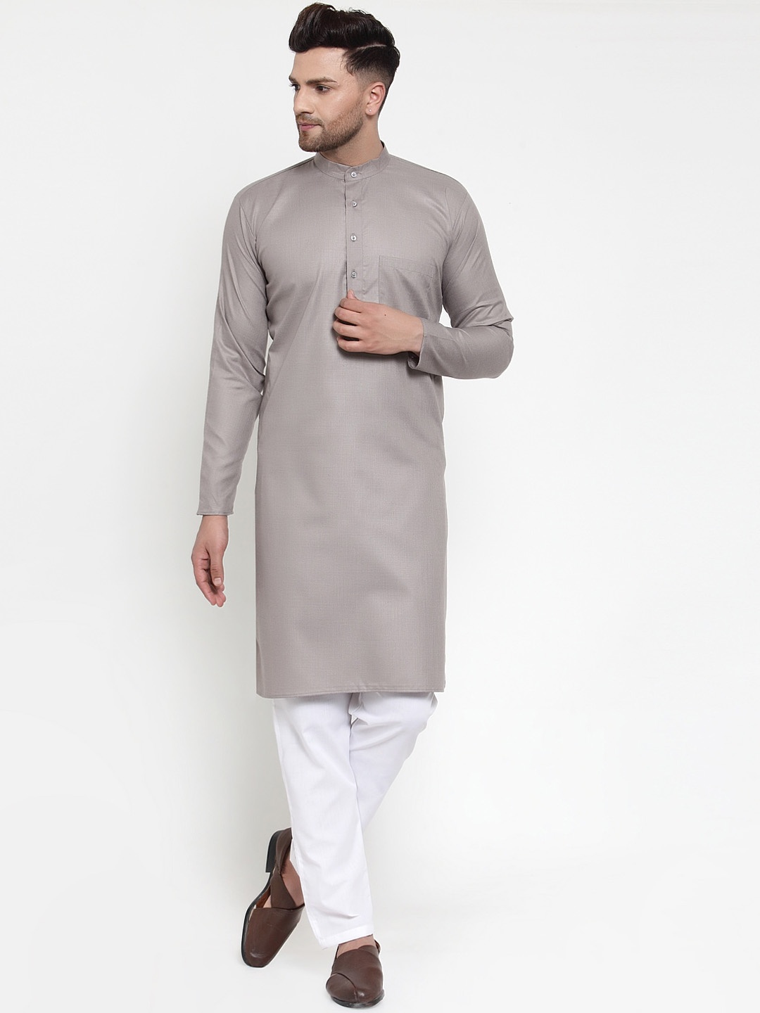 

Jompers Men Grey Pure Cotton Kurta with Pyjamas