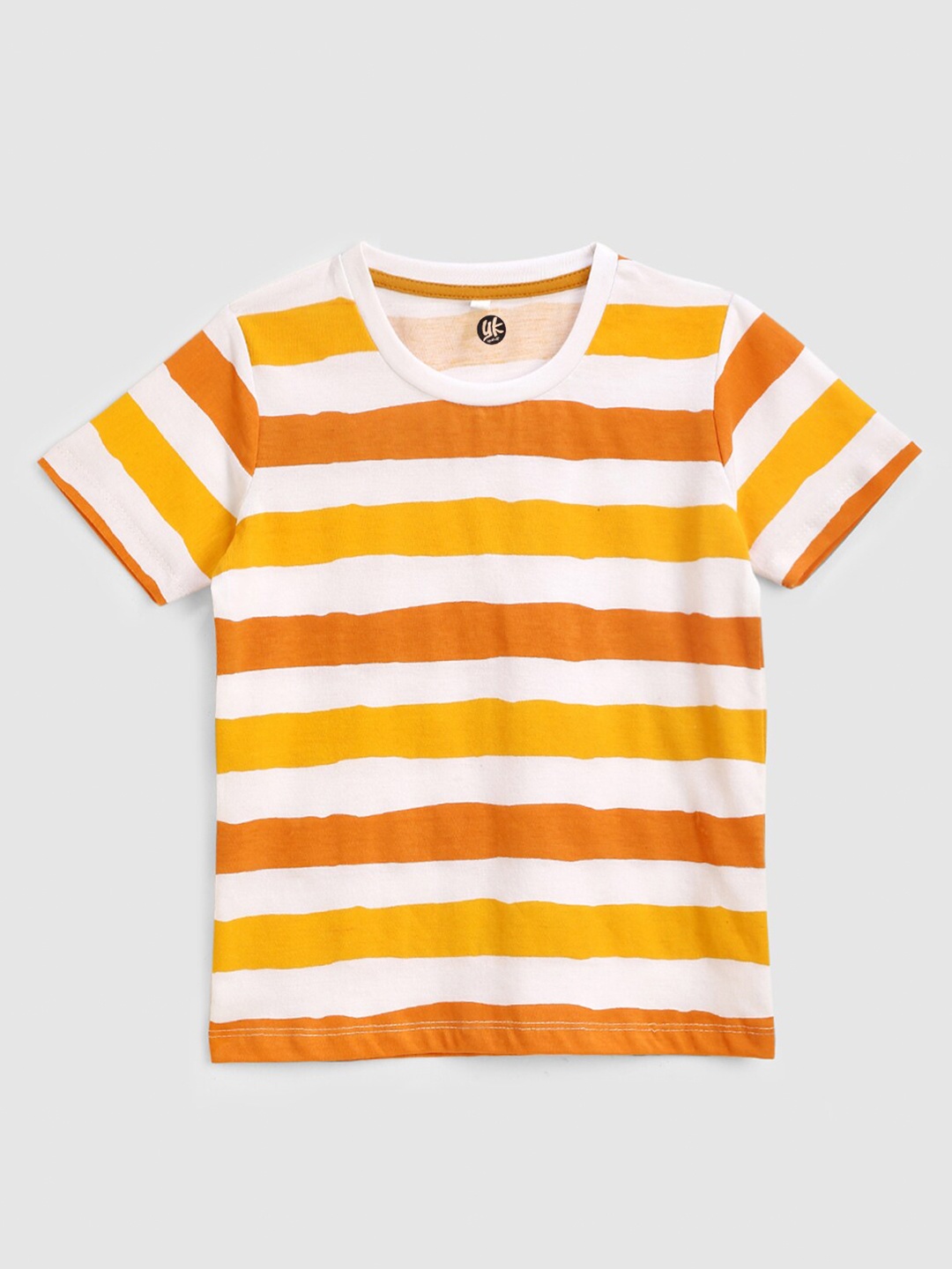 

YK Boys White & Yellow Striped Cotton T-shirt