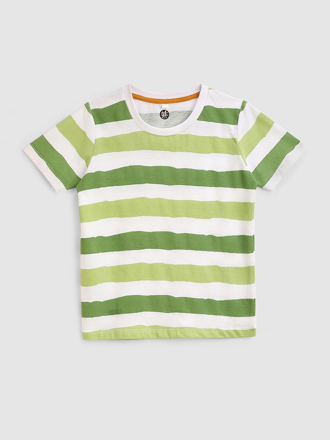 

YK Boys White & Green Striped Cotton T-shirt