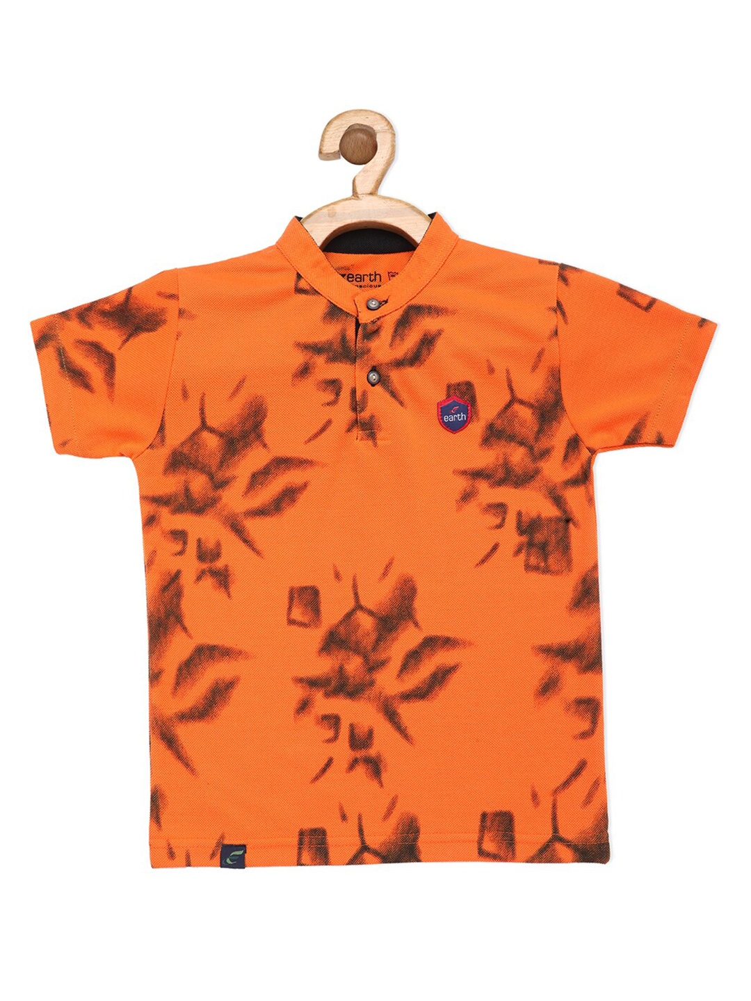 

earth conscious Boys Orange Floral Printed Polo Collar Cotton T-shirt
