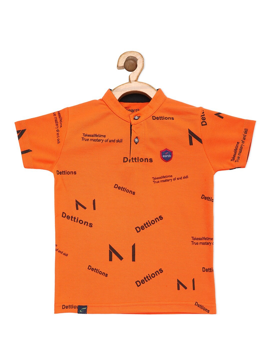 

earth conscious Boys Orange Printed Polo Collar Cotton T-shirt