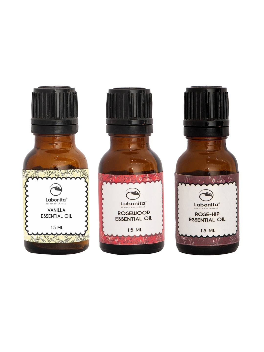 

Labonita Vanilla-Rosewood-Rose Hip Essential Oil Combo - 15 ml Each, Brown