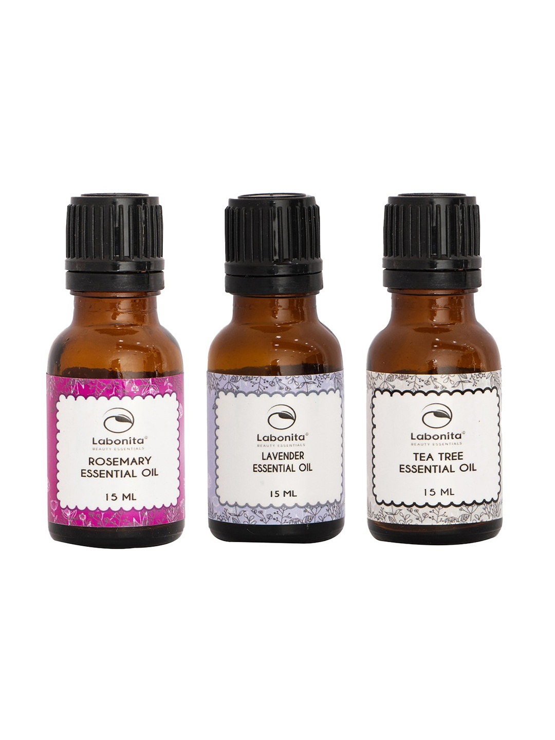 

Labonita Rosemary-Lavender-Tea Tree Essential Oil Combo - 15 ml Each, Brown