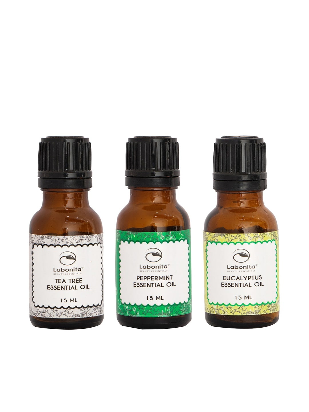 

Labonita Peppermint-Eucalyptus-Tea Tree Essential Oil Combo - 15 ml Each, Brown