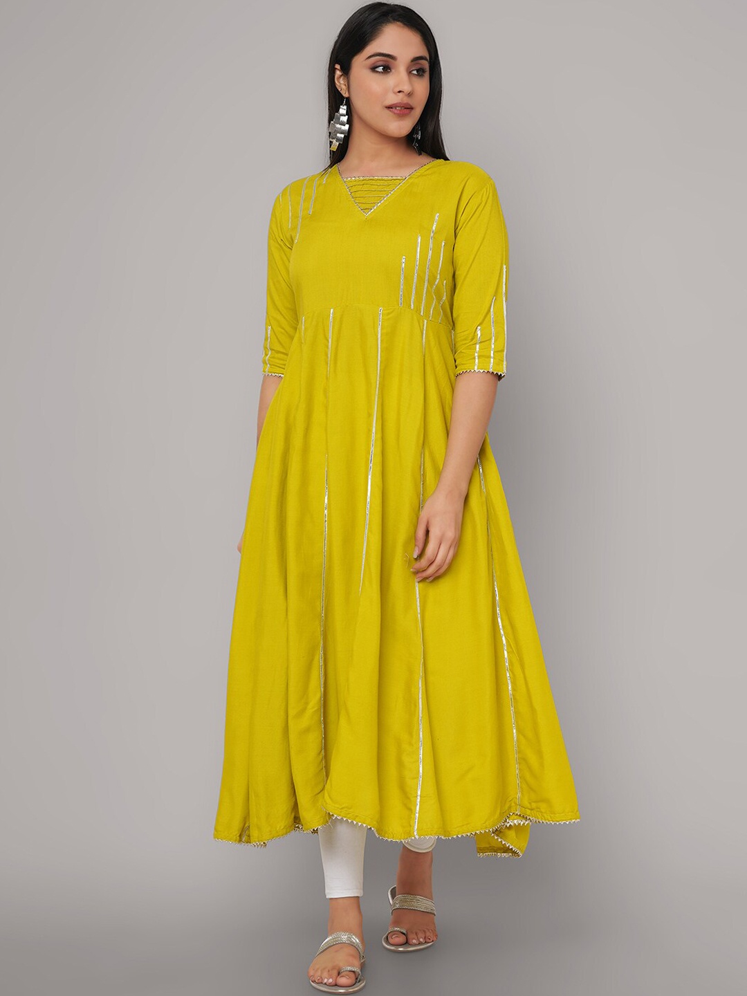 

Sanganeri Kurti Women Yellow Embellished Kurta