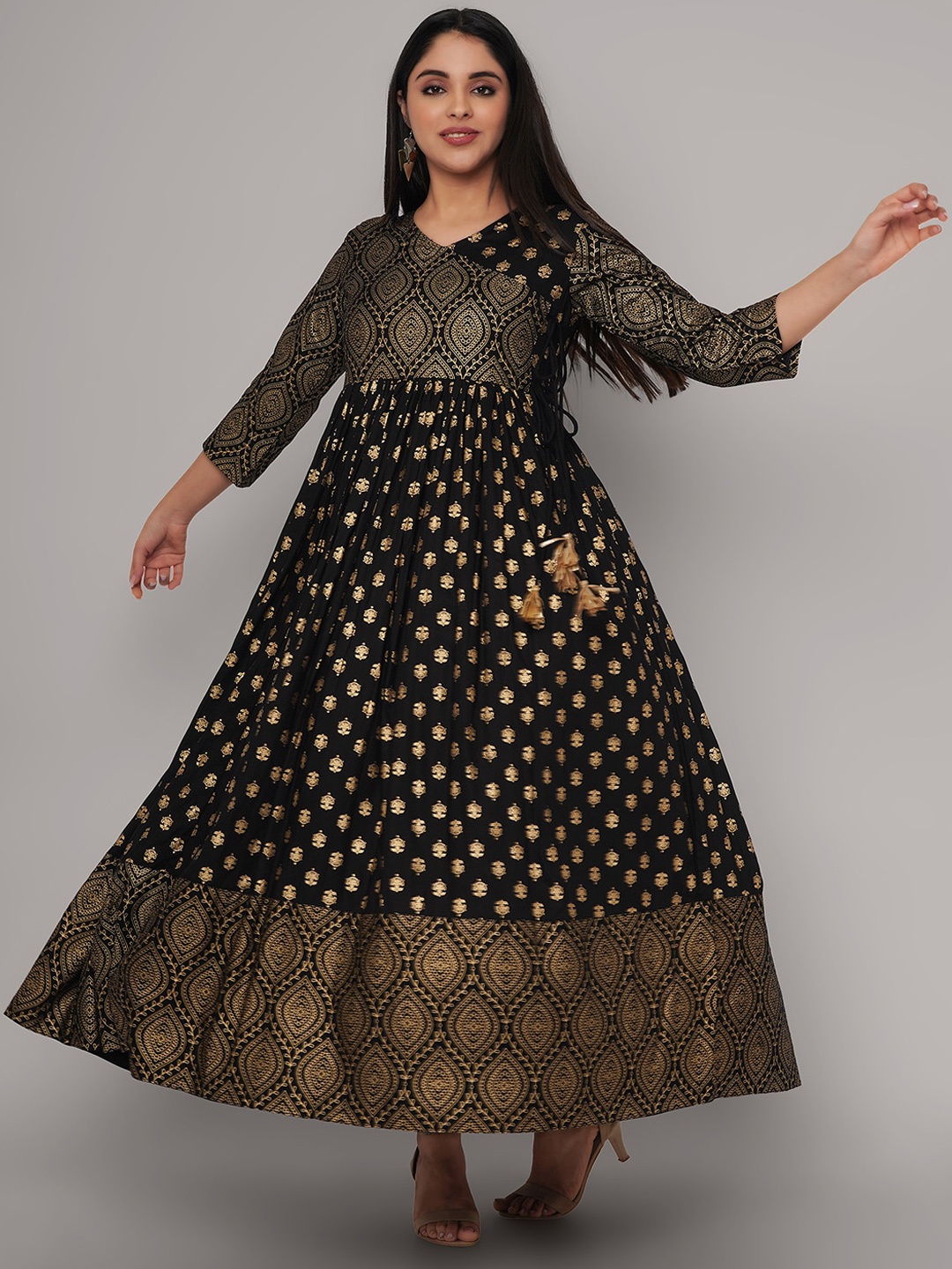 

Sanganeri Kurti Women Black Ethnic Motifs Printed Anarkali Kurta