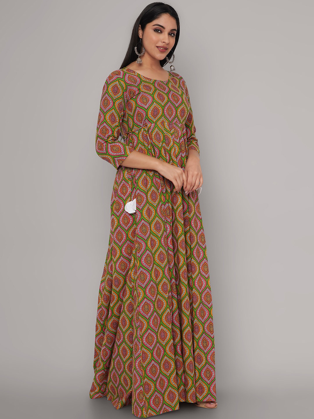 

Sanganeri Kurti Women Brown Ethnic Motifs Printed Anarkali Kurta
