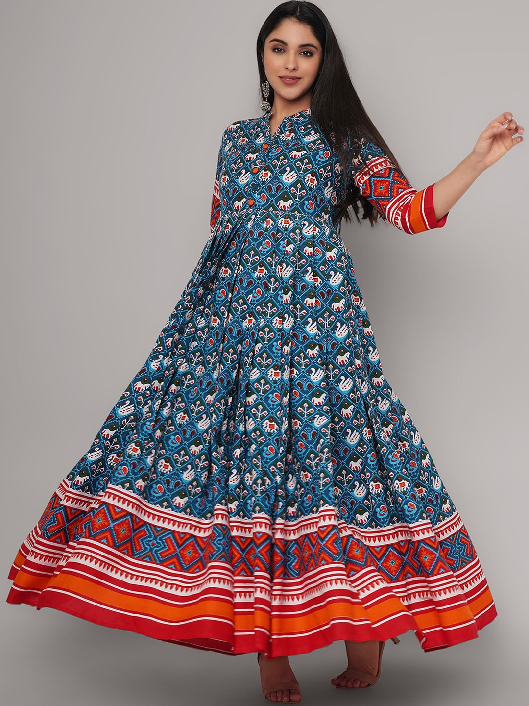 

Sanganeri Kurti Women Blue & Red Ethnic Motifs Printed Anarkali Kurta