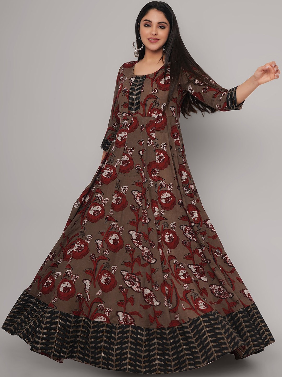 

Sanganeri Kurti Women Brown Floral Printed Anarkali Kurta