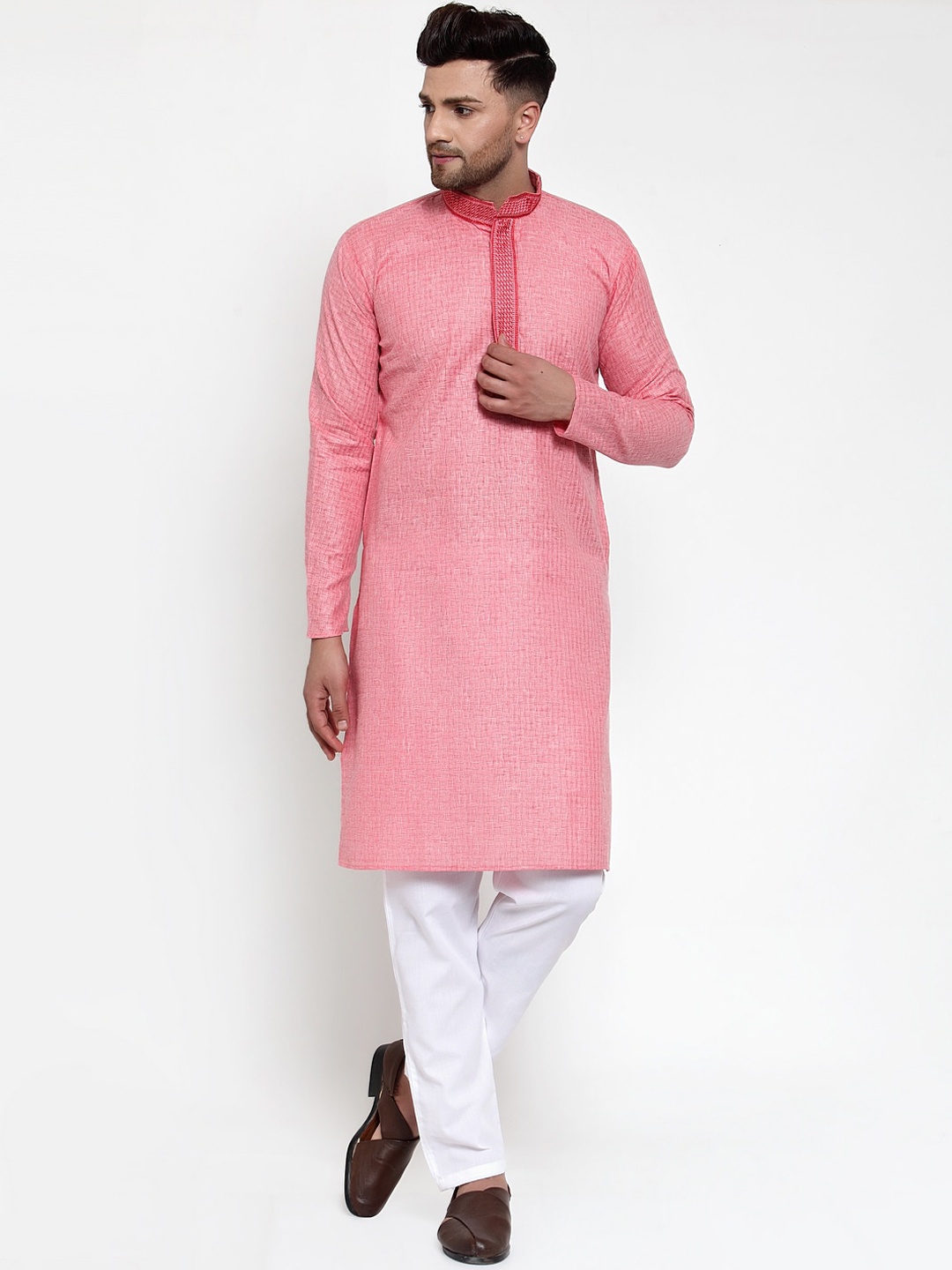 

Jompers Men Pink Cotton Kurta with Pyjamas