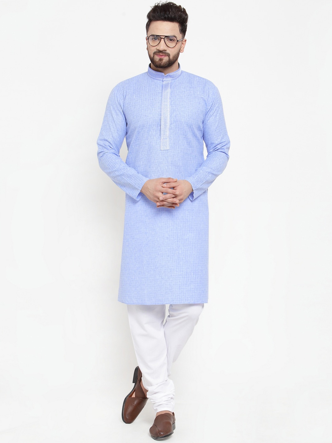 

Jompers Men Blue Cotton Kurta with Churidar