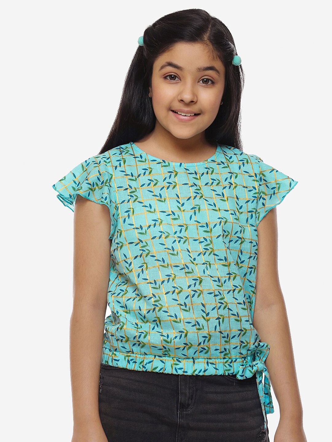 

CACA CINA Girls Blue Floral Print Cotton Top