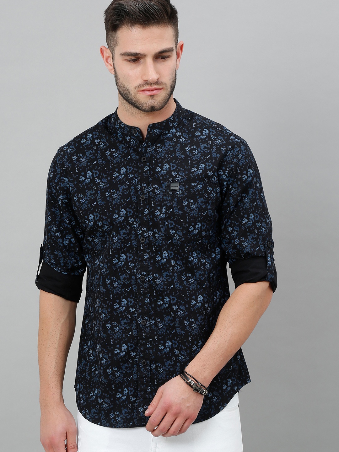 

HERE&NOW Men Black Slim Fit Printed Cotton Casual Shirt