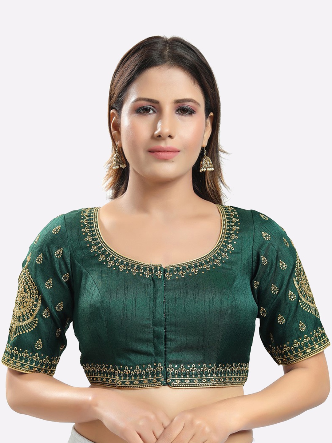 

SALWAR STUDIO Women Green Embroidered Readymade Saree Blouse