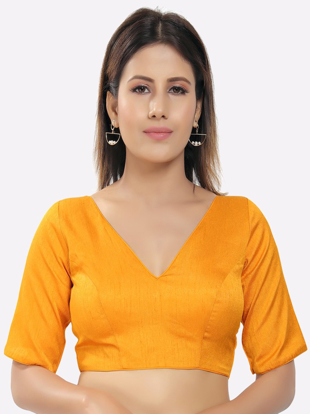 

SALWAR STUDIO Women Mustard Yellow-Coloured Solid Saree Blouse