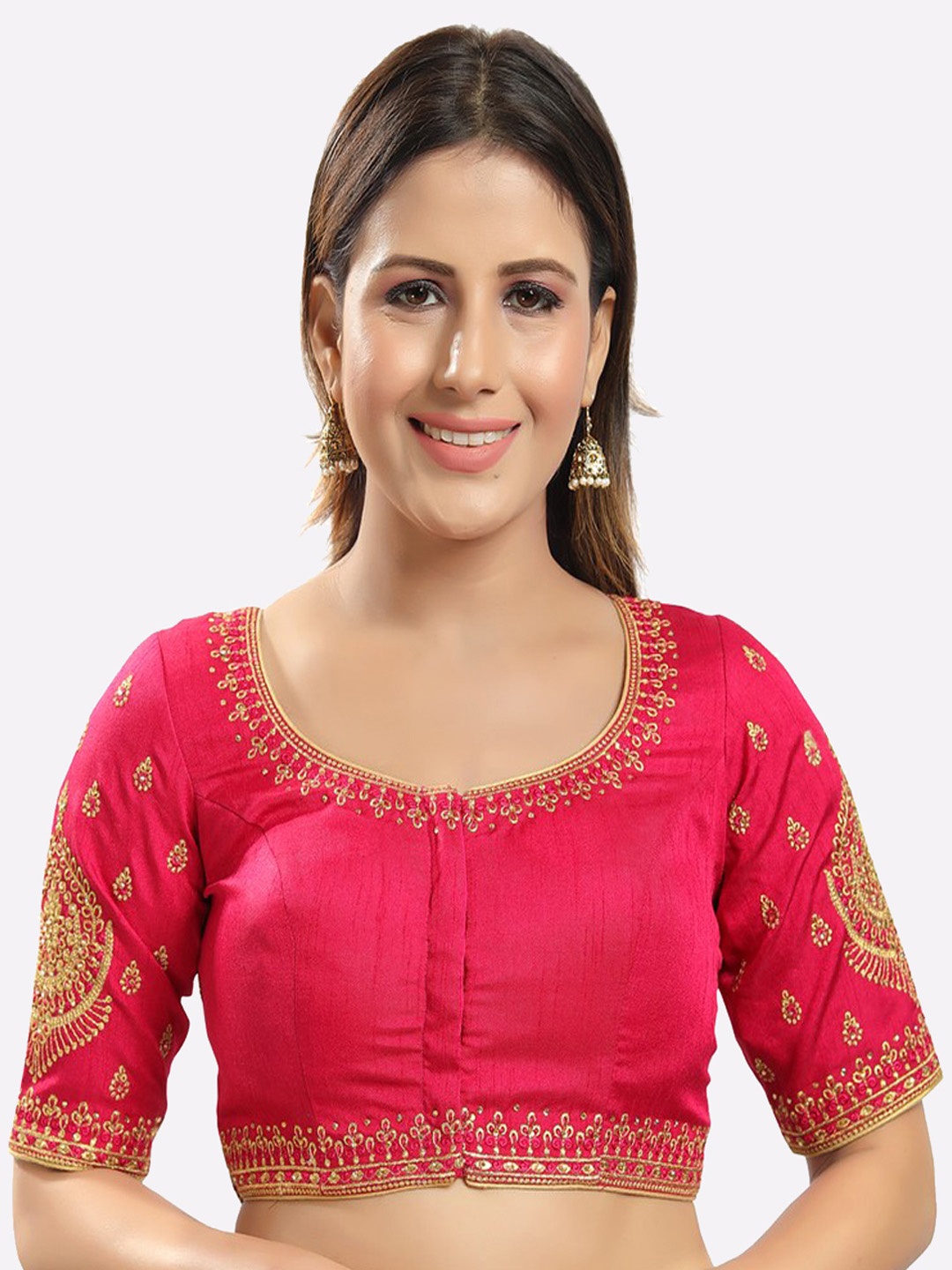

SALWAR STUDIO Women Pink Embroidered Padded Saree Blouse