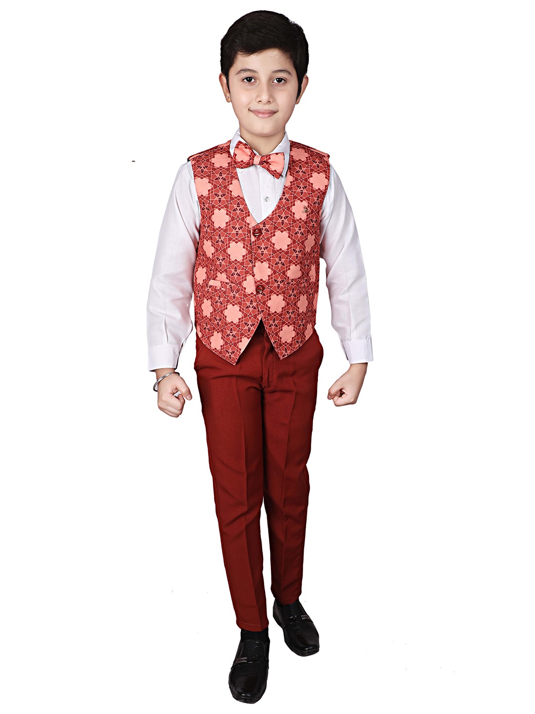 

Pro-Ethic STYLE DEVELOPER Maroon & White Cotton Shirt & Trousers With Printed Waistcoat