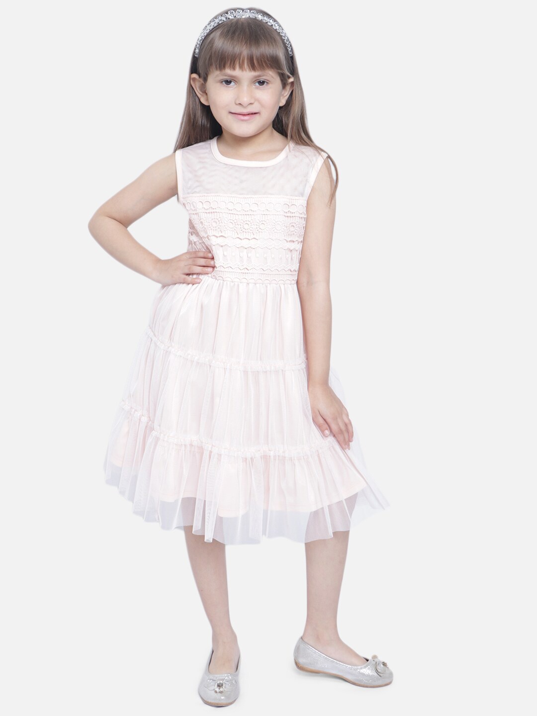 

Nauti Nati Girls Pink Net Midi Party Dress