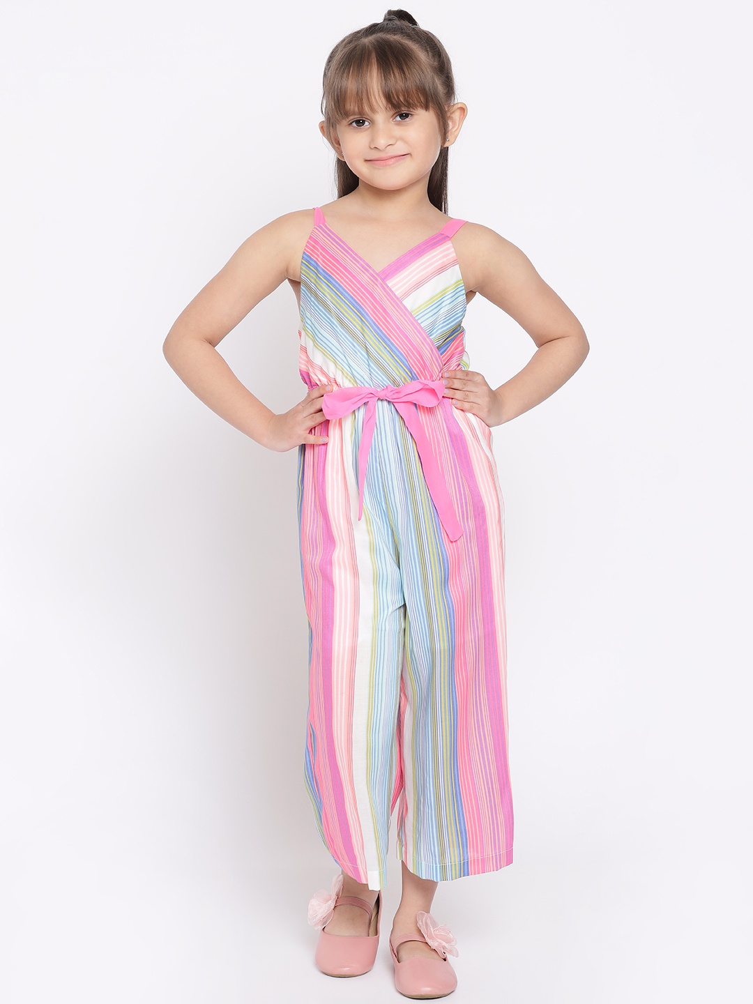 

Nauti Nati Girls Pink & Blue Striped Basic Jumpsuit