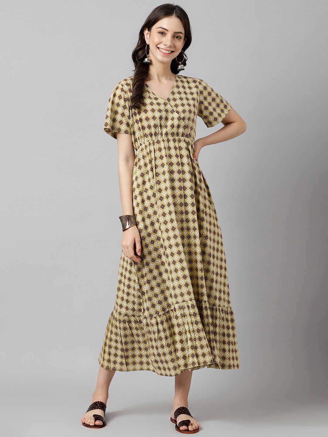 

DECKEDUP Women Brown Checked Midi Dress