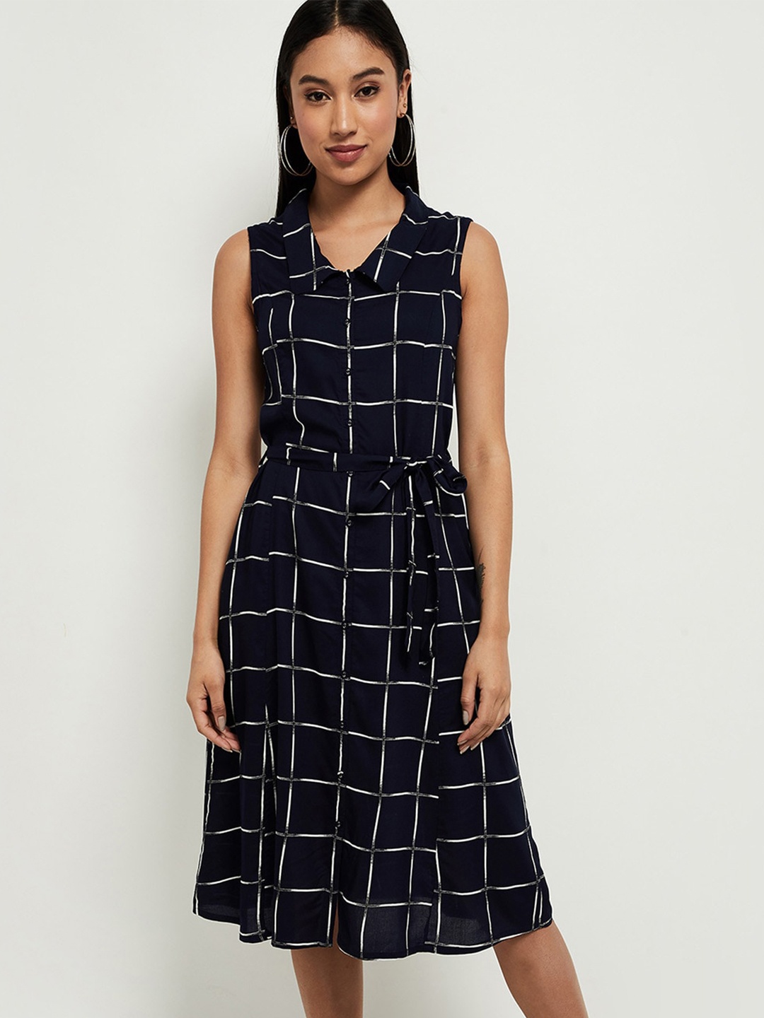 

max Navy Blue Checked Dress