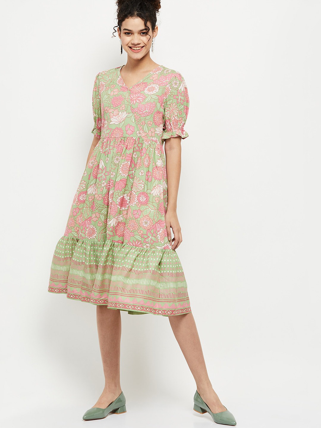 

max Women Green Floral Wrap Dress