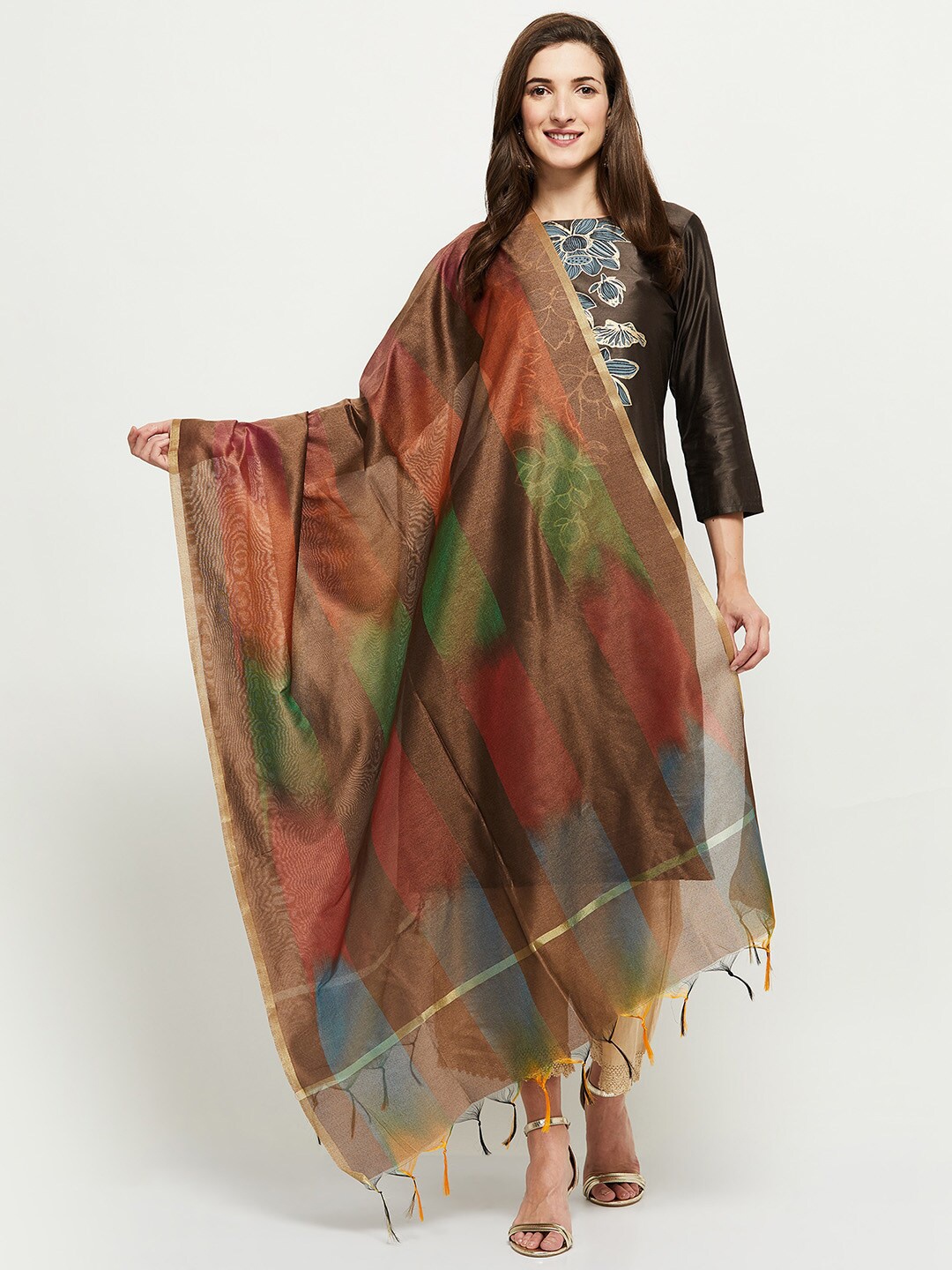 

max Brown & Green Printed Dupatta