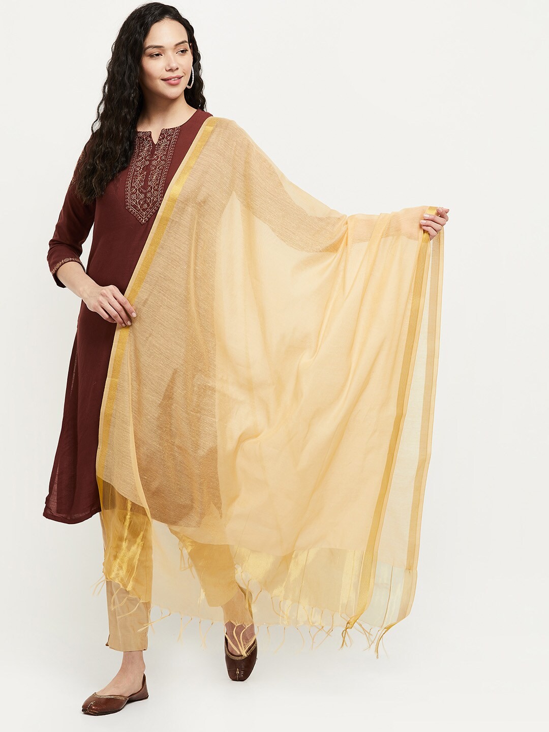 

max Golden Dupatta with Zari, Gold