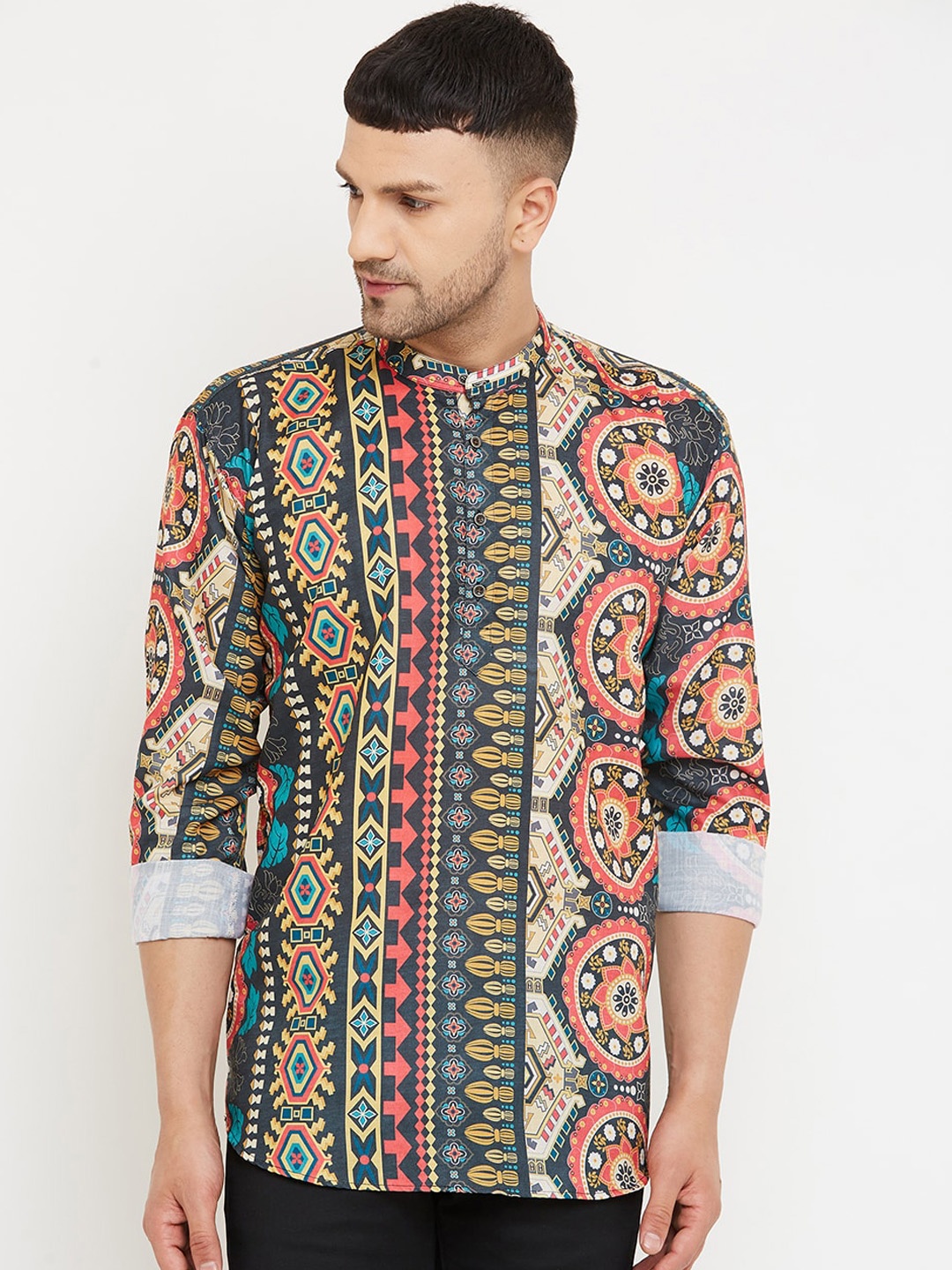 

Armaan Ethnic Men Yellow & Black Printed Cotton Kurta