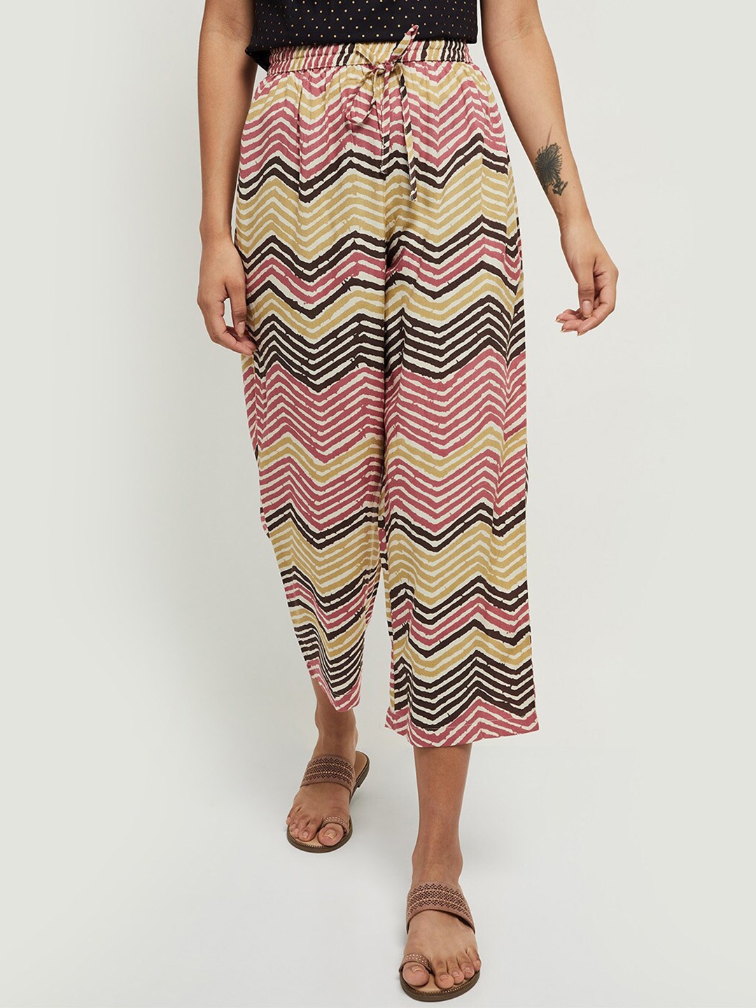 

max Women Multicoloured Printed Knitted Ethnic Palazzos, Multi