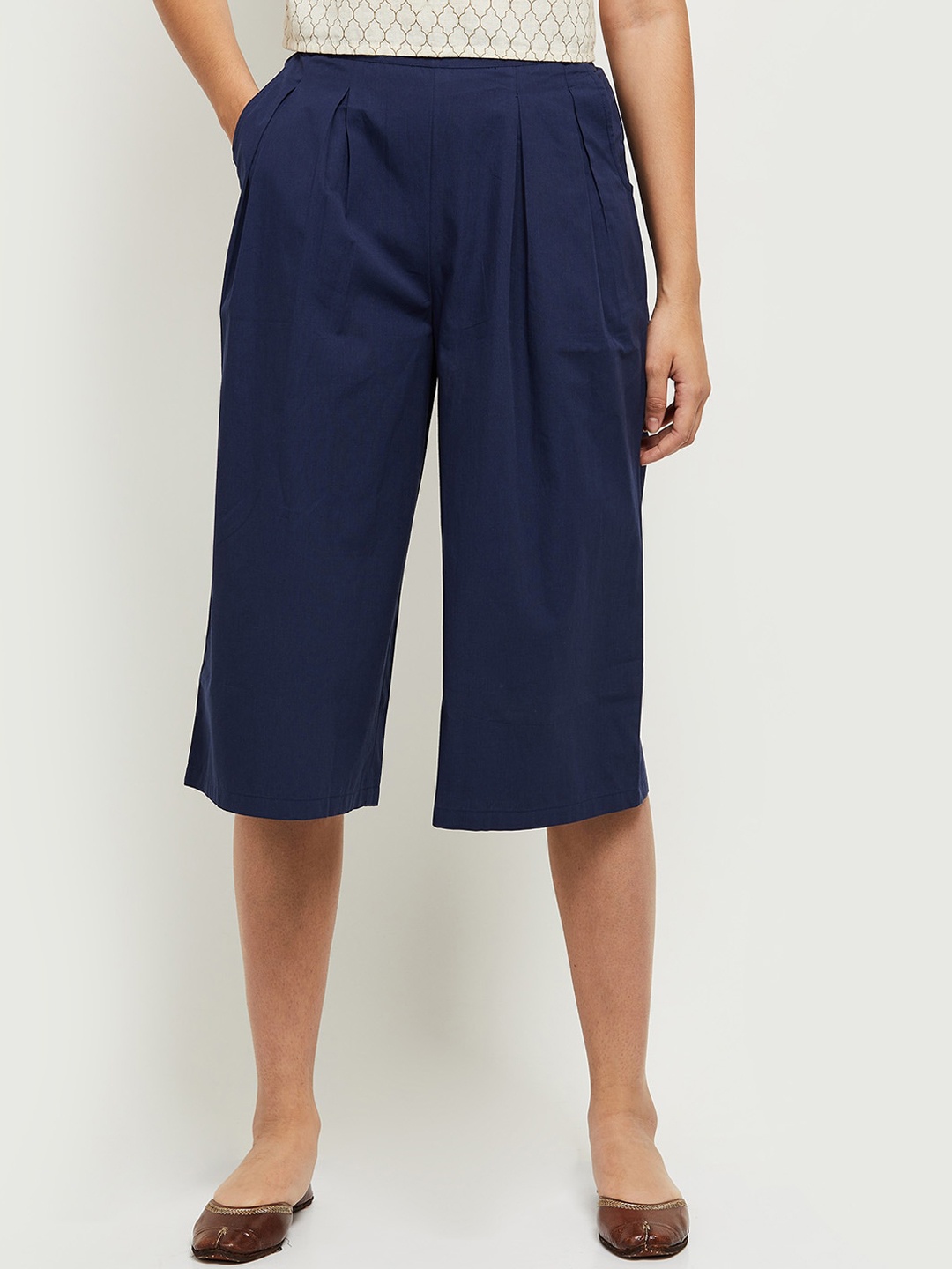 

max Women Blue Pleated Culottes Trousers