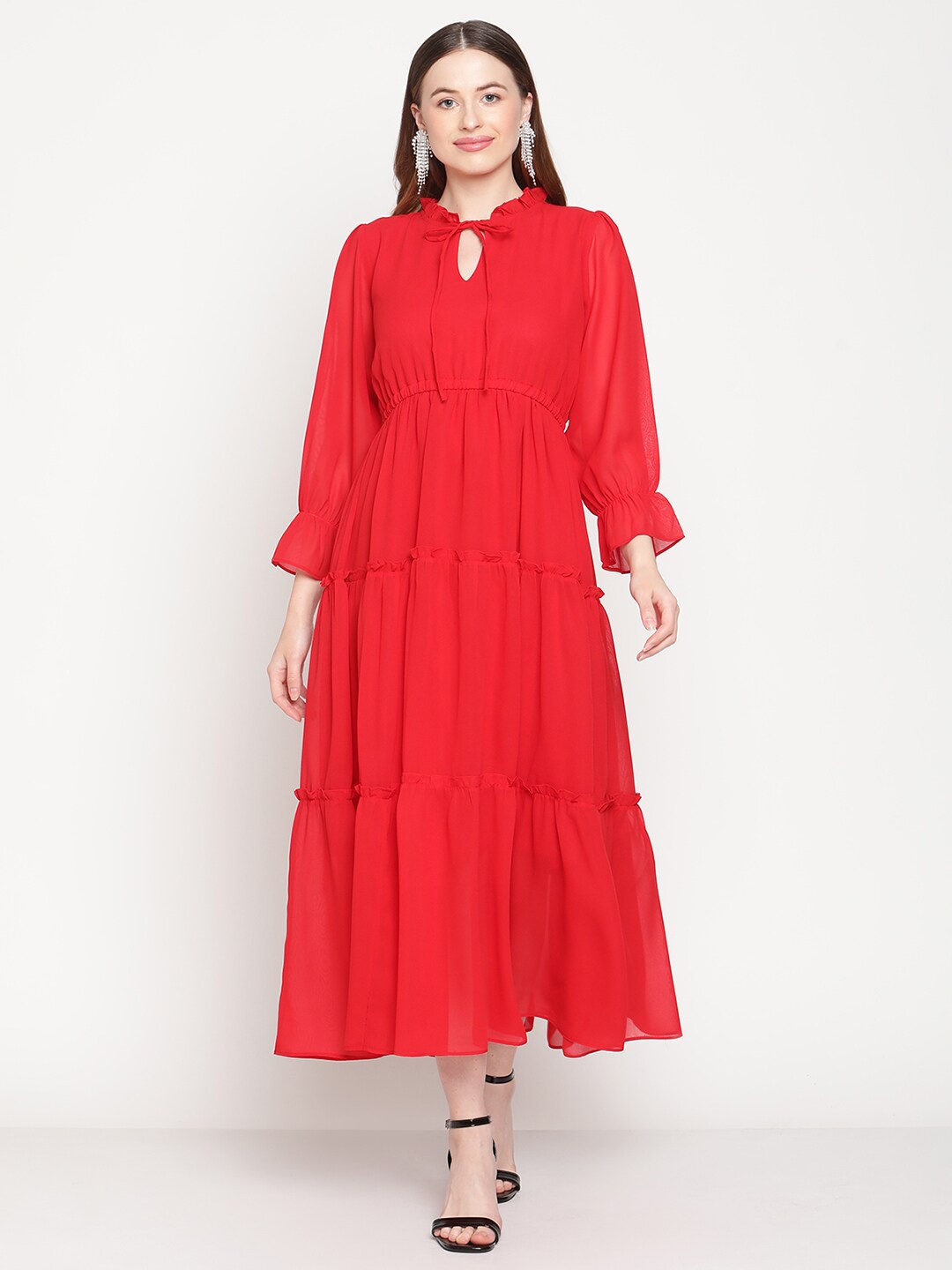 

COASTLAND Women Red Tie-Up Neck Maxi Dress