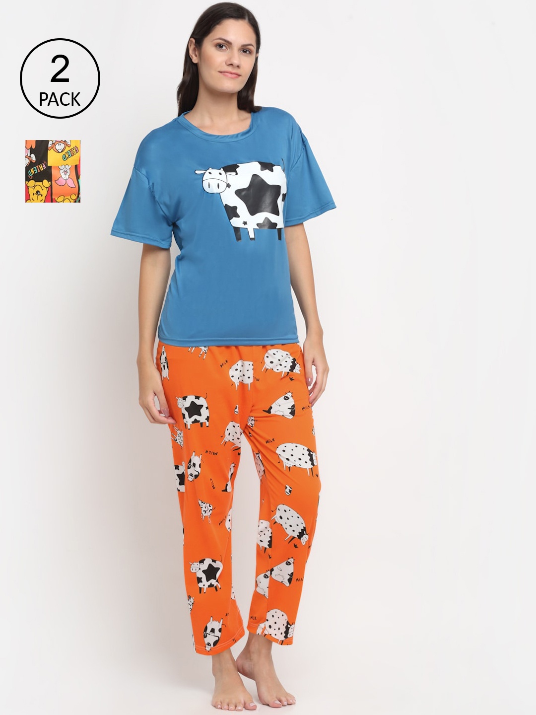 

KLOTTHE Women Pack of 2 Multicoloured Printed 3 Pc Night suit, Multi