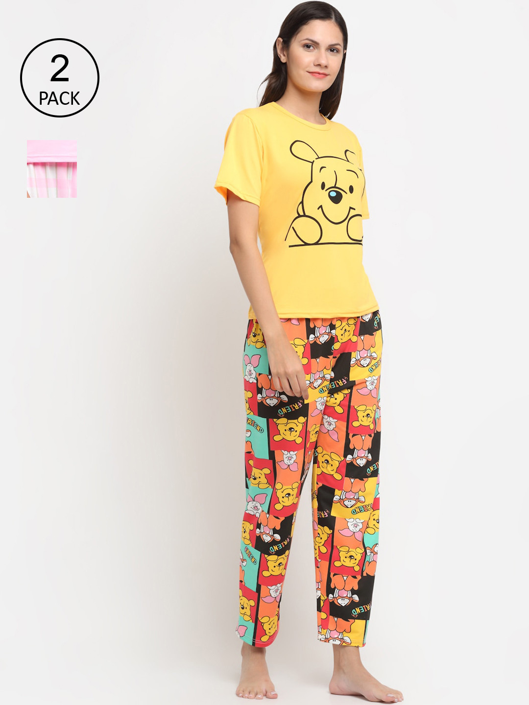 

KLOTTHE Women Pack of 2 Printed Cotton Blend 3 Piece Night suit, Multi