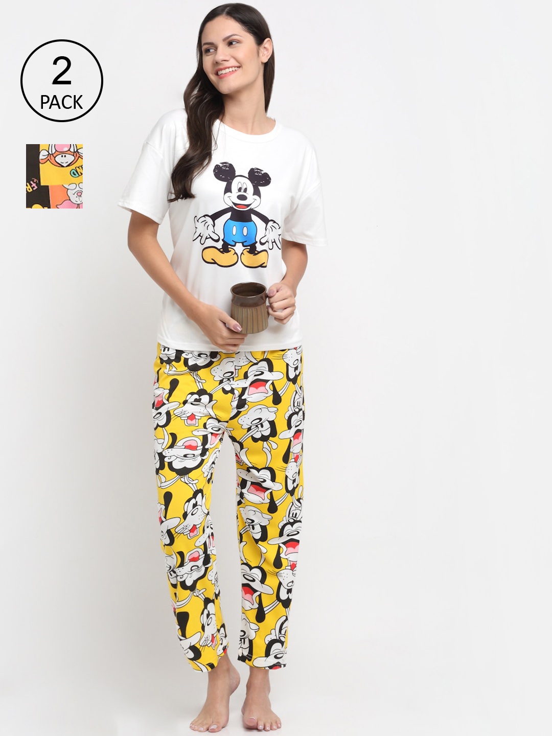 

KLOTTHE Women Multicoloured Set of 2 Printed 3 piece Night suit, Multi