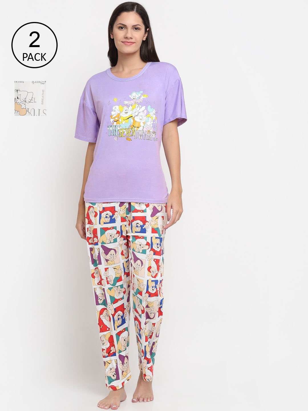 

KLOTTHE Women Pack Of 2 Lavender & Black Printed Night suit