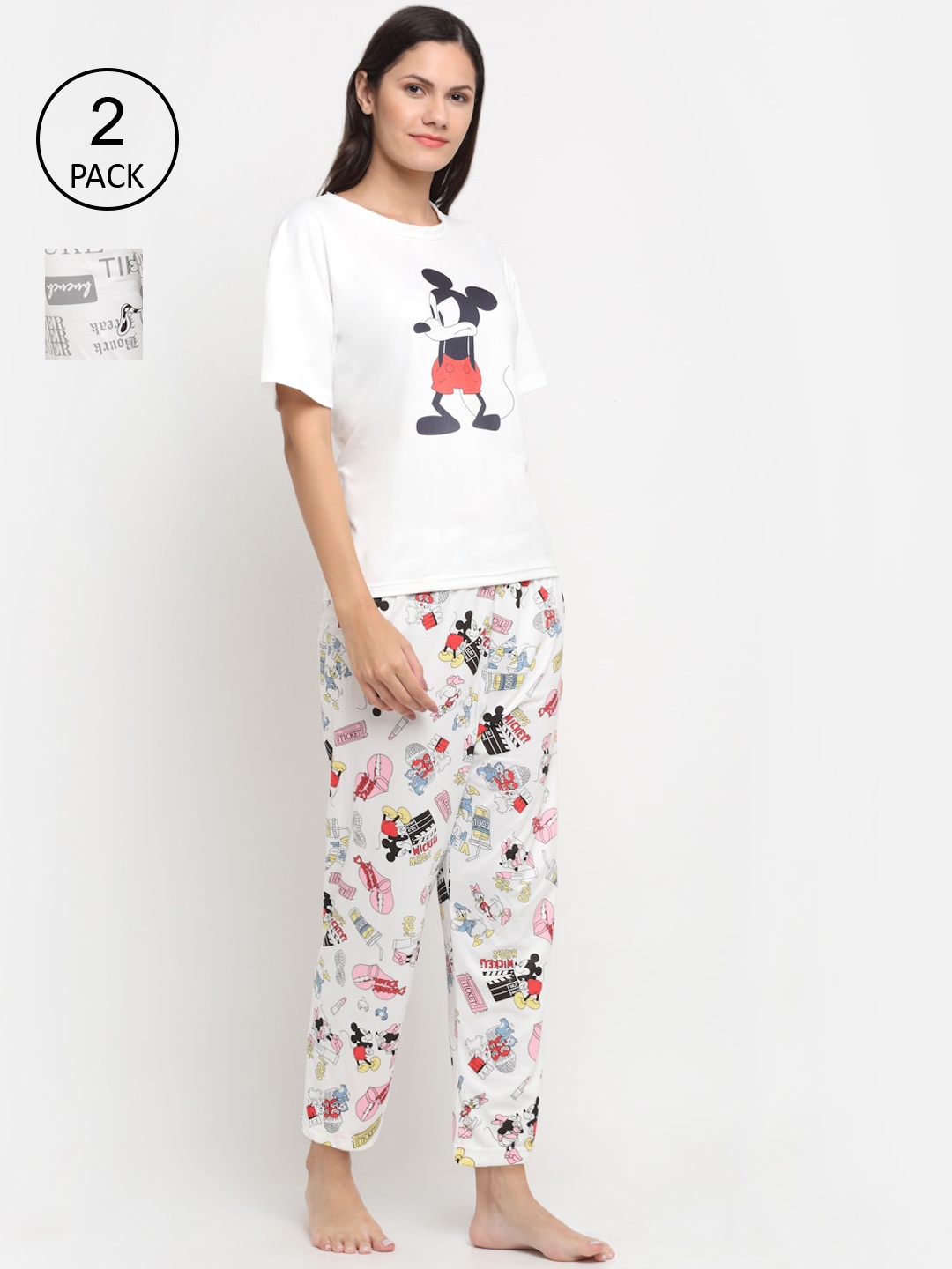 

KLOTTHE Women Multicoloured Set of 2 Cartoon Printed Cotton Blend 3 Piece Night suit, Multi