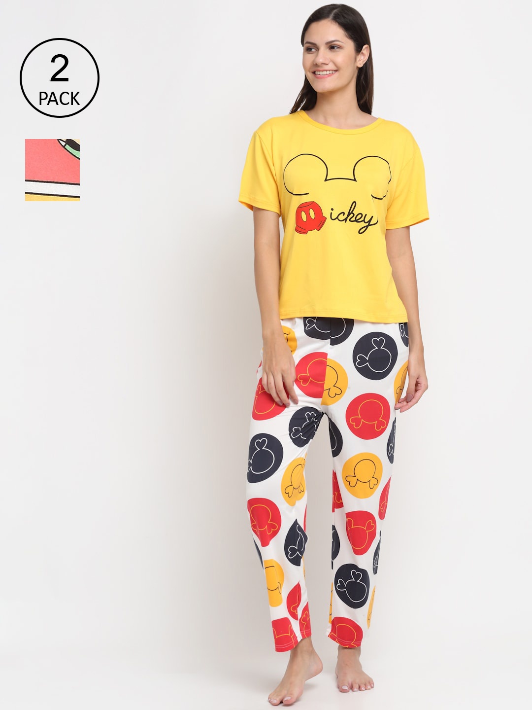 

KLOTTHE Women Pack of 2 Printed 3 Piece Night Suit, Yellow