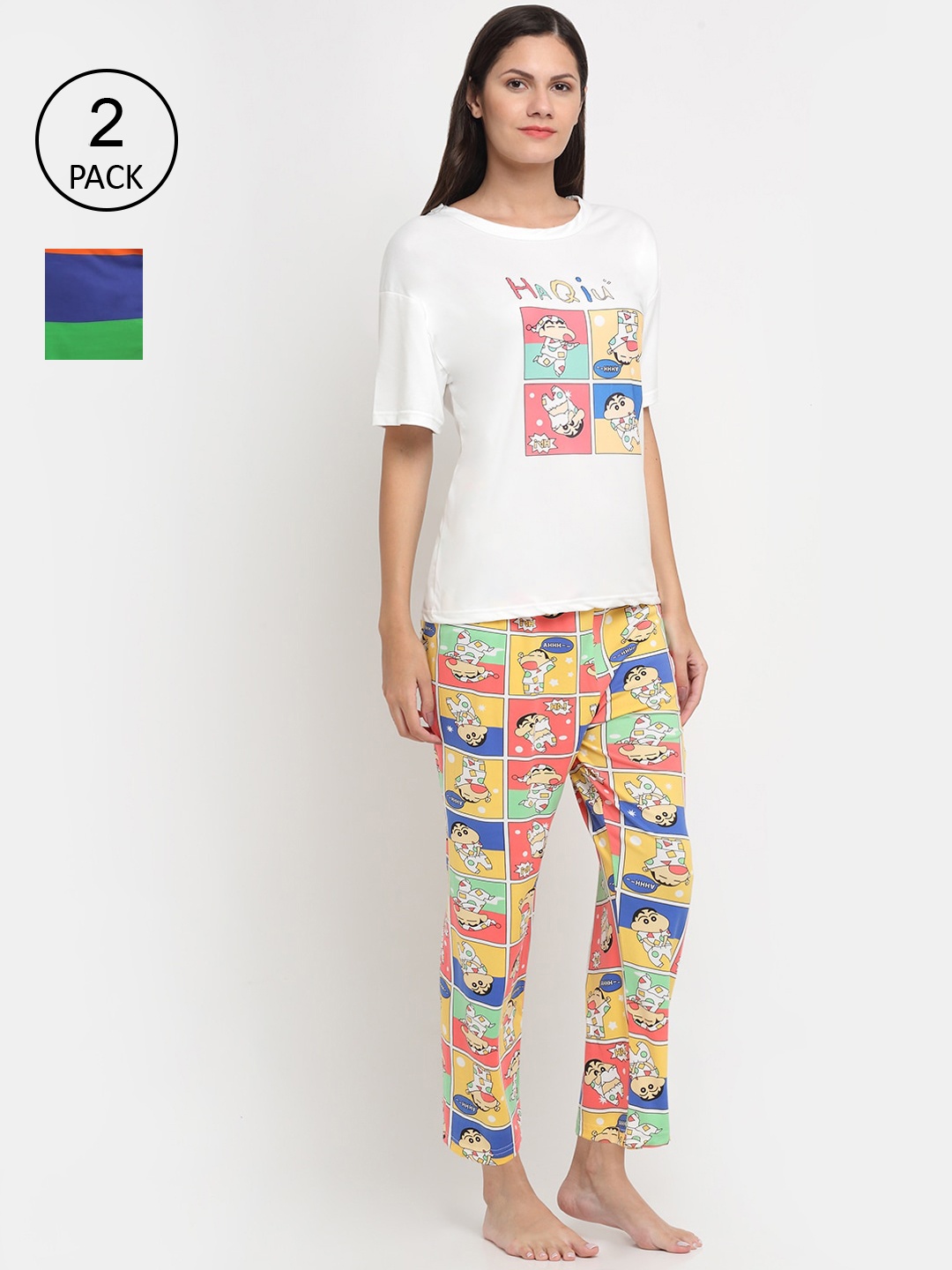 

KLOTTHE Women Set Of 2 Multicoloured Printed 3 Piece Night Suit, Multi