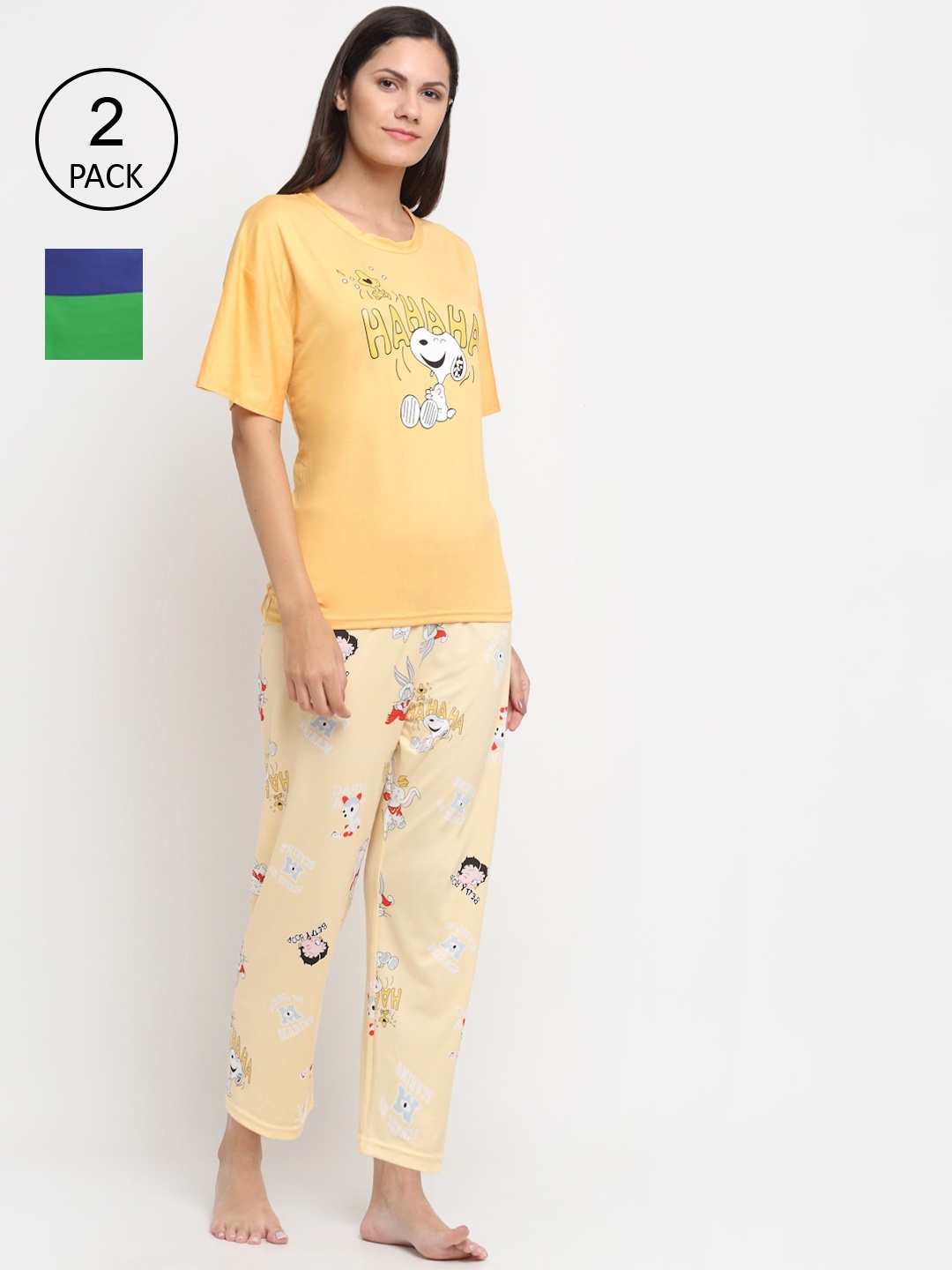 

KLOTTHE Women Multicoloured Set Of 2 Printed 3 Piece Night Suit, Multi
