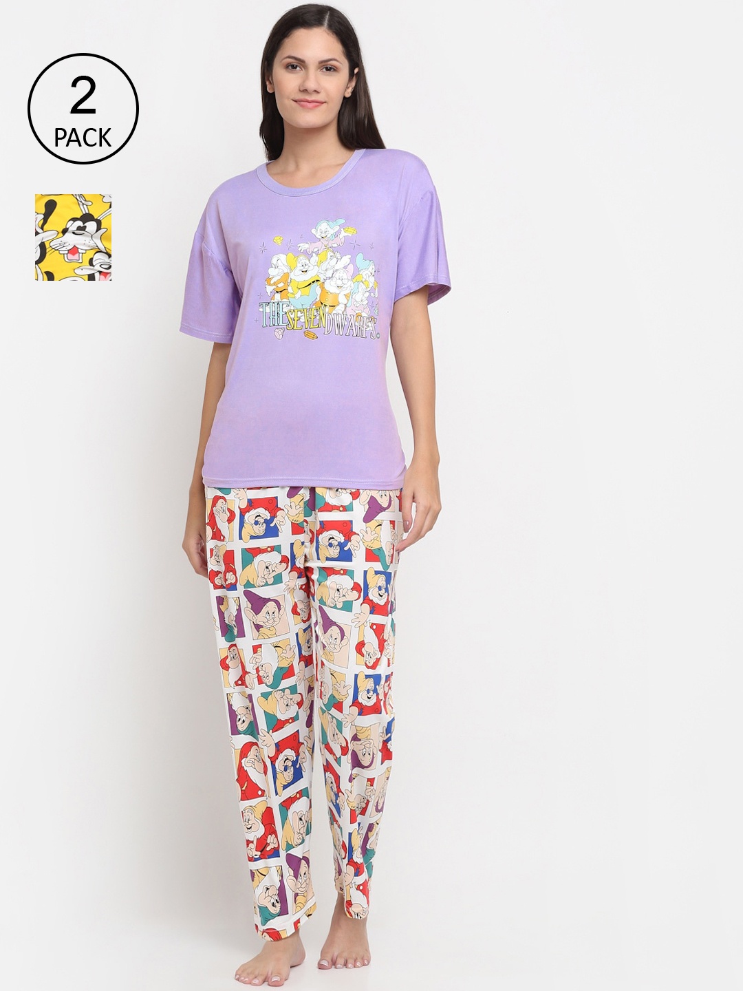 

KLOTTHE Women Pack of 2 Printed 3 Piece Night Suit, Lavender