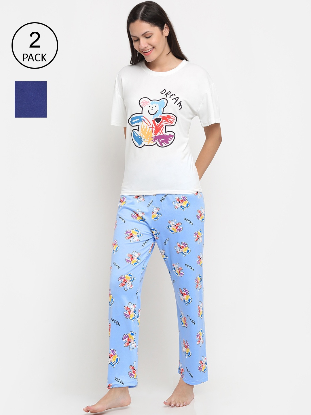 

KLOTTHE Women Multicoloured Set Of 2 Printed 3 piece Night Suit, Multi