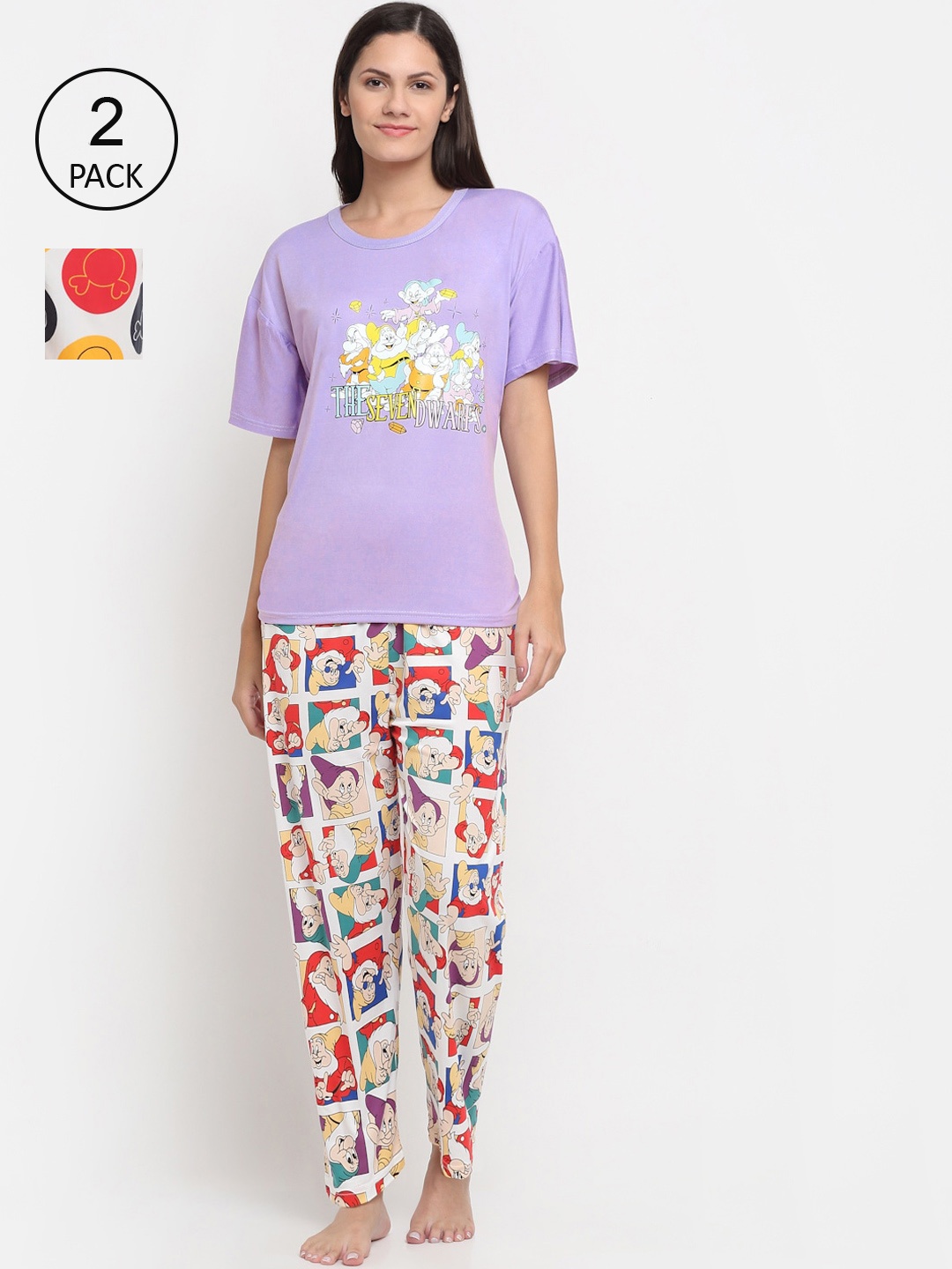 

KLOTTHE Women Multicoloured Pack of 2 Printed Cotton Blend 3 Pcs Night Suit, Multi