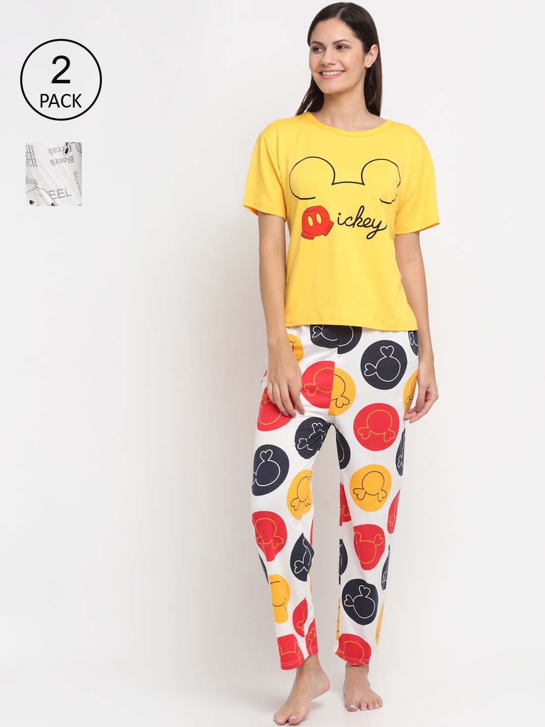 

KLOTTHE Women Set Of 2 Multicoloured Printed 3 Piece Night Suit, Multi
