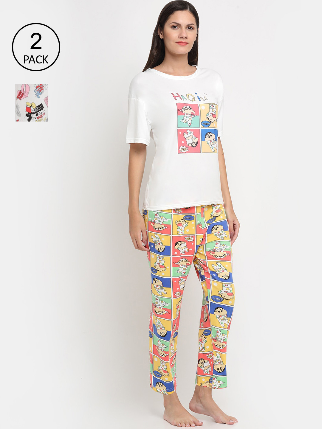 

KLOTTHE Women Set Of 2 White & Red Printed 3 Piece Night Suit Set