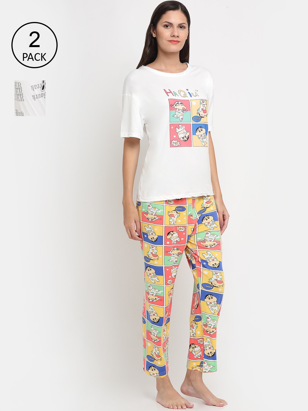 

KLOTTHE Women Pack of 2 Printed 3 Piece Night Suit, White