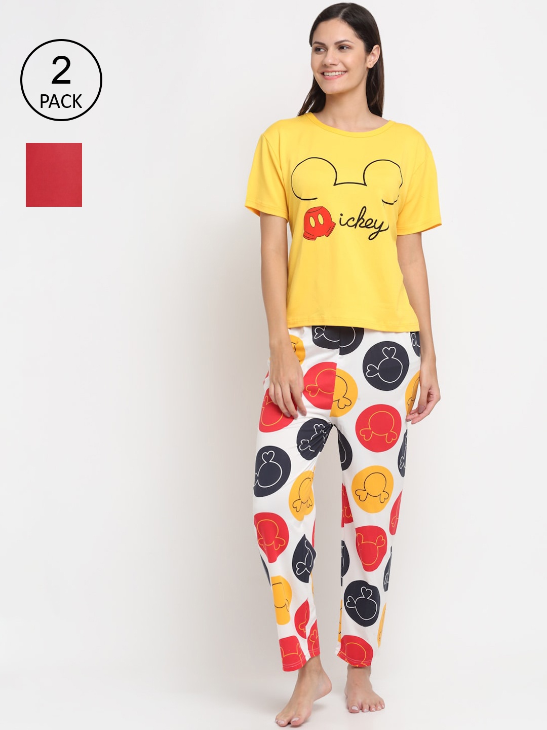 

KLOTTHE Women Multicoloured Set of 2 Cartoon Printed Cotton Blend 3 Piece Night suit, Multi