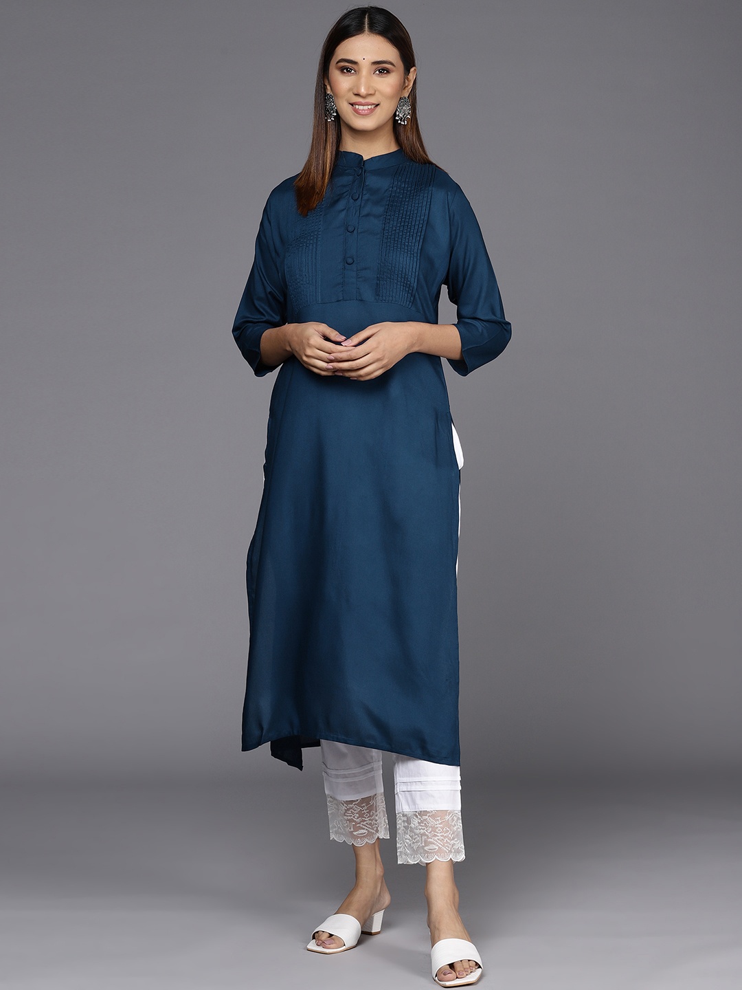 

Libas Women Navy Blue Solid Kurta