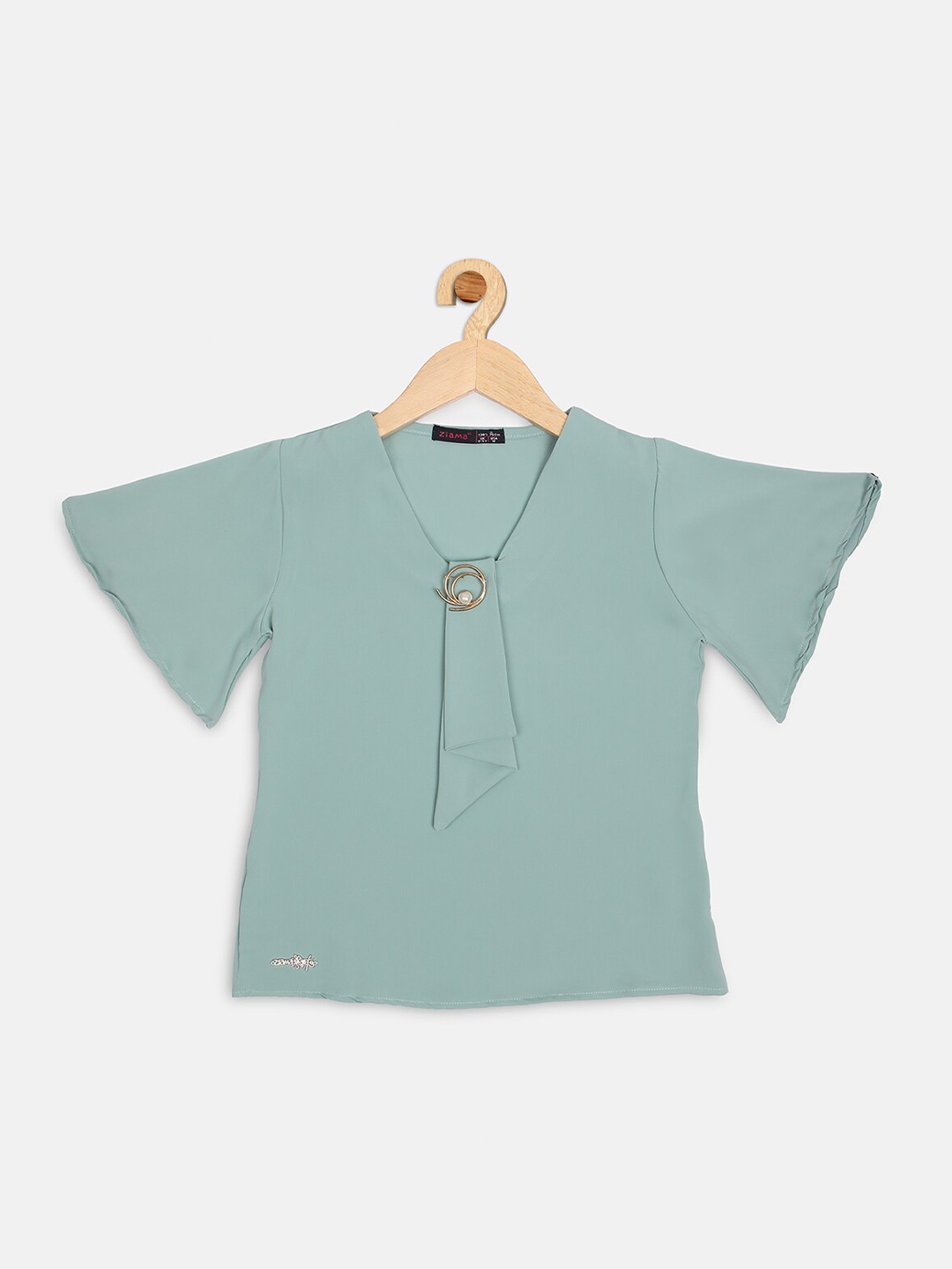 Ziama Sea Green Flared Sleeves Top